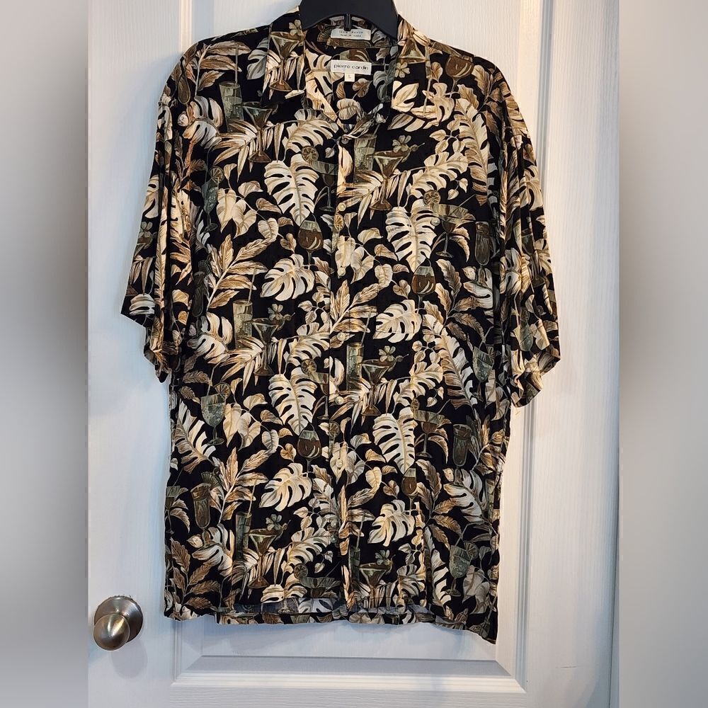 Pierre Cardin Tropical Hawaiian Shirt Size L Large 100% Rayon
